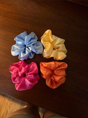 Summer Fridays Satin Scrunchie Set - Blue, Yellow, Pink, Orange